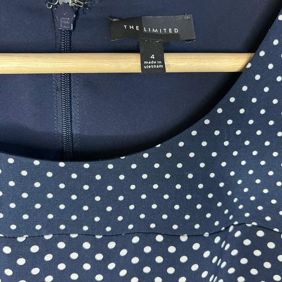 👗The Limited navy blue white white polka-dot knee length dress w/ flare,… - Picture 3 of 10